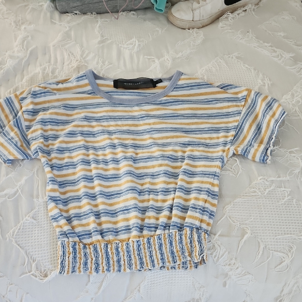 Striped Blue and Yellow Cropped Top